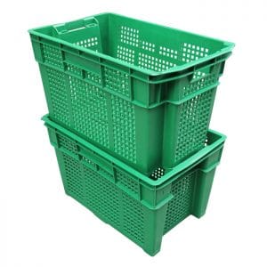 Cajas de plástico verdes para frutas y verduras